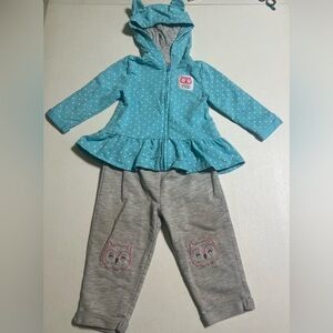 Girls 18 Month Polka Dot Hooded Jacket With Ears & Gray Owl Joggers Set